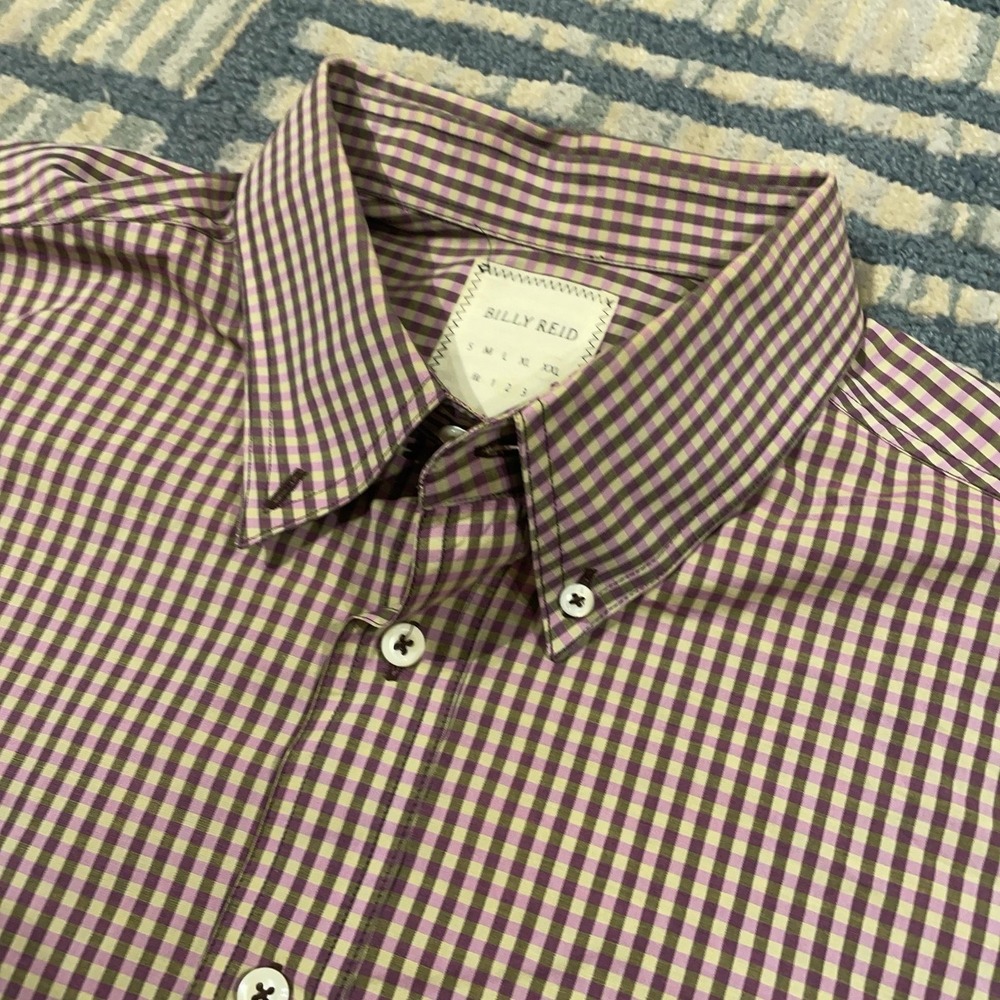 Billy Reid Shirt Mens 2XL Purple Check Long Sleeve Button Up Cotton Casual